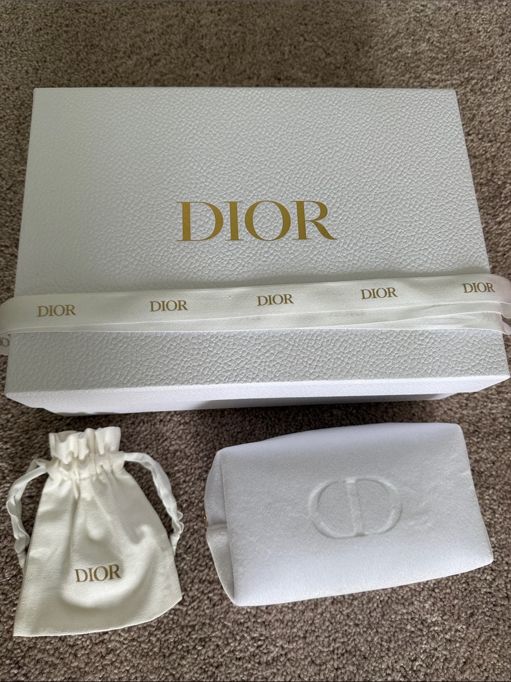 Dior White Cosmetic Pouch, Box, Ribbon